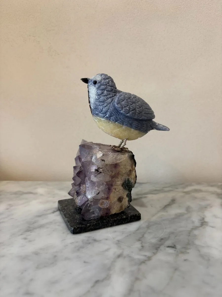 🐦 Hand-Carved Gemstone Songbird on Raw Amethyst - Image 2