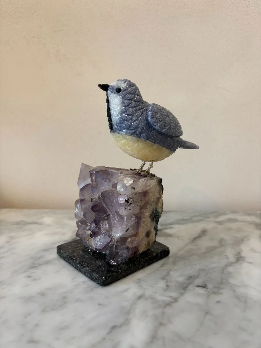 🐦 Hand-Carved Gemstone Songbird on Raw Amethyst - Image 3