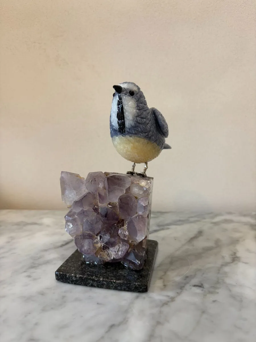 🐦 Hand-Carved Gemstone Songbird on Raw Amethyst - Image 4