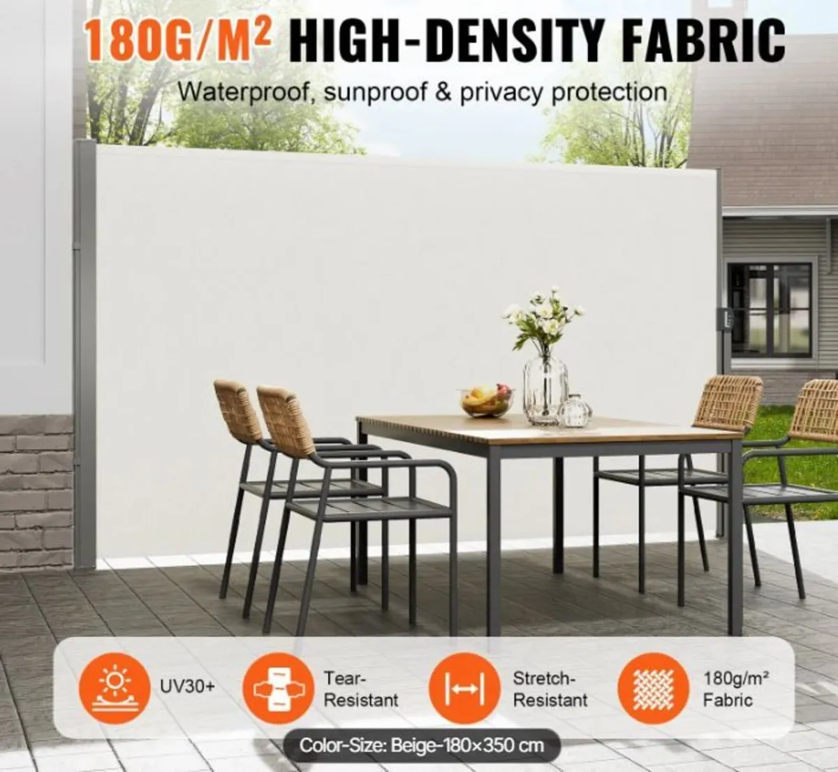 Retractable Side Awning, 71''x 138'' Outdoor Priva - Image 3