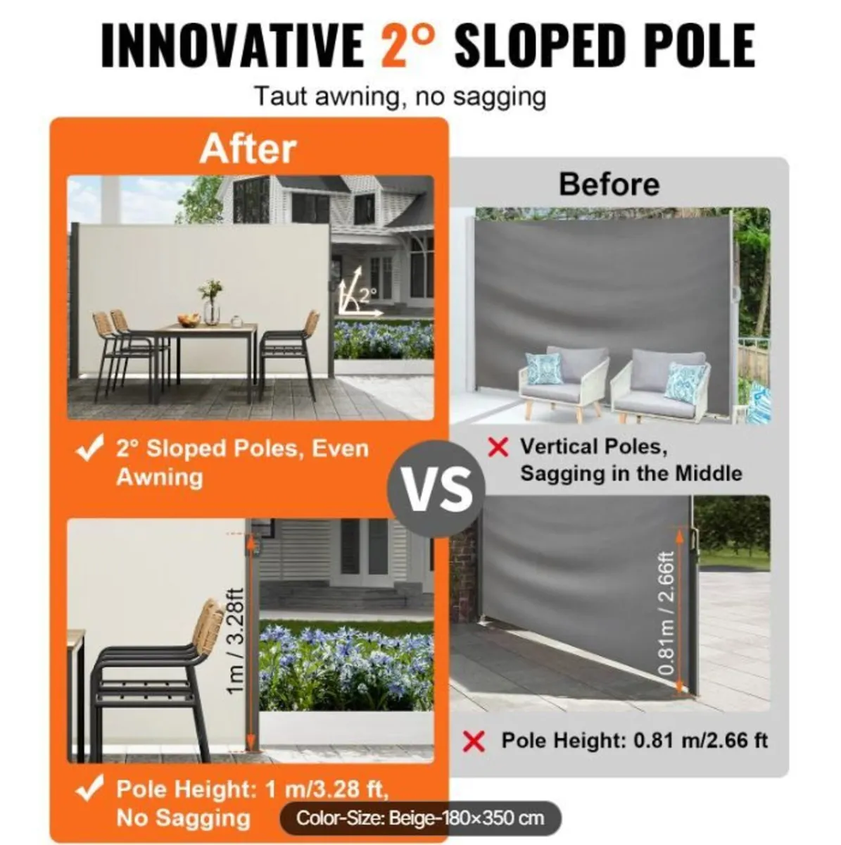 Retractable Side Awning, 71''x 138'' Outdoor Priva - Image 4