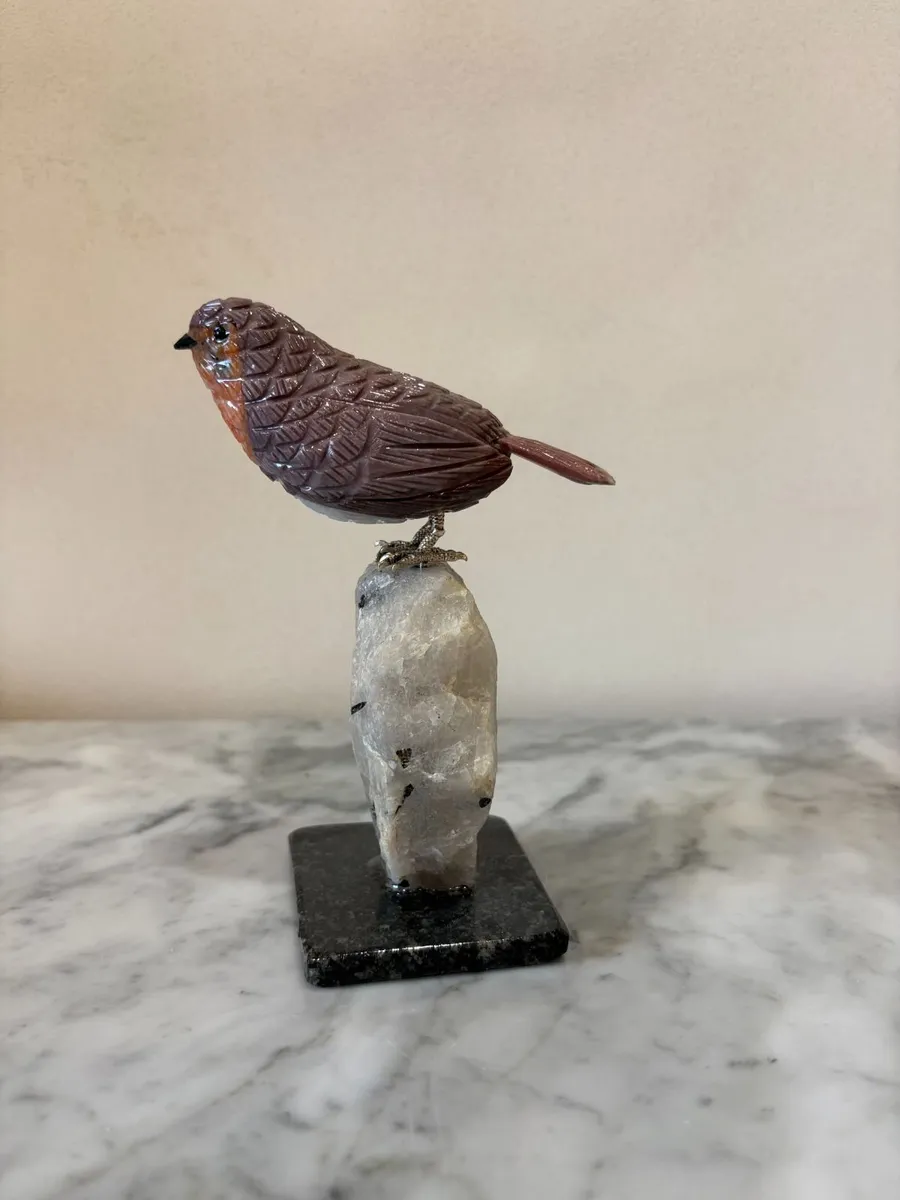 🐦 Hand-Carved Gemstone European Robin - Image 4