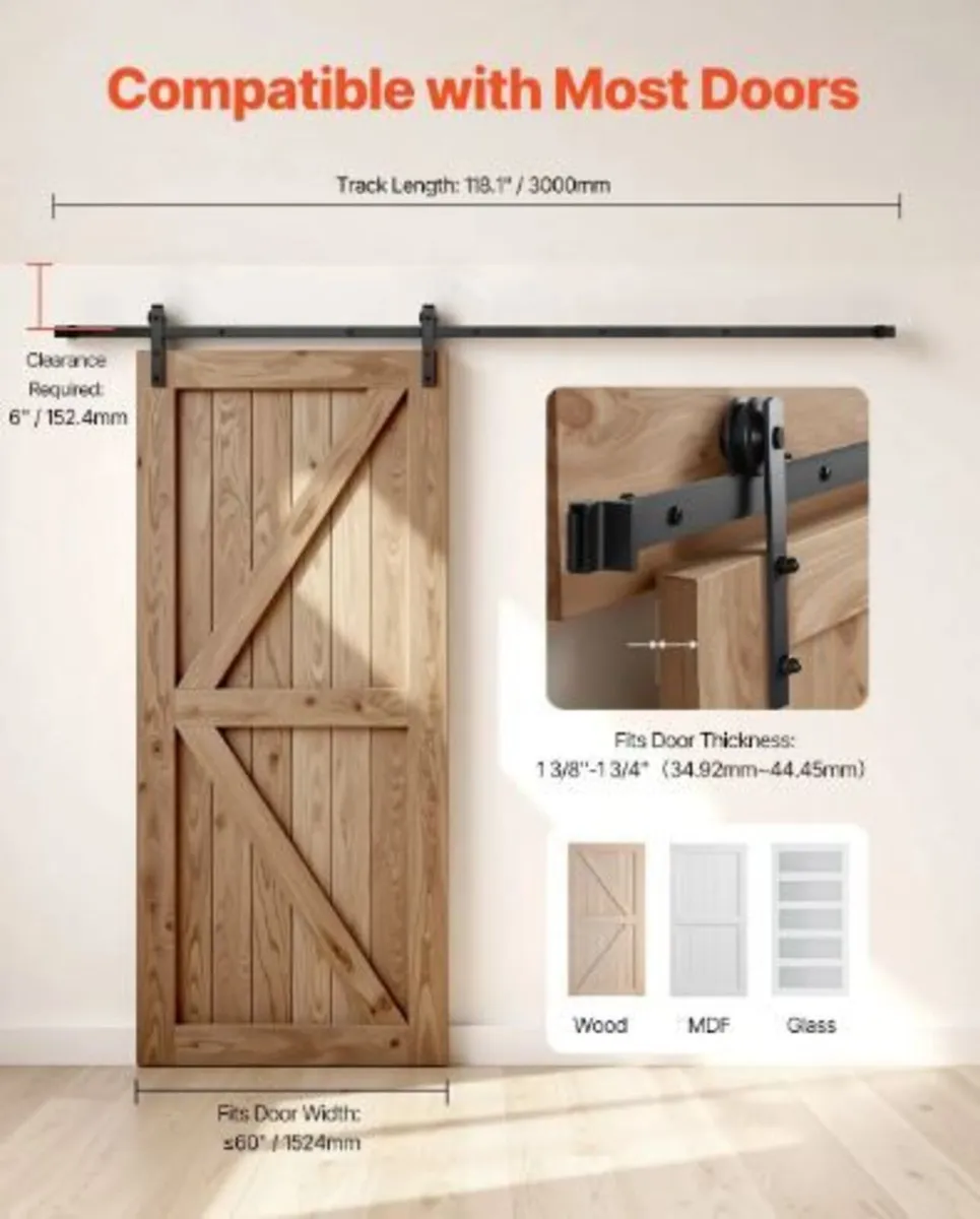 10FT Sliding Barn Door Hardware Kit - Image 3