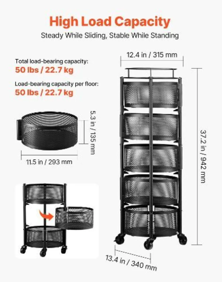 Rotating Storage Rack Cart, 5 Tier - Image 2
