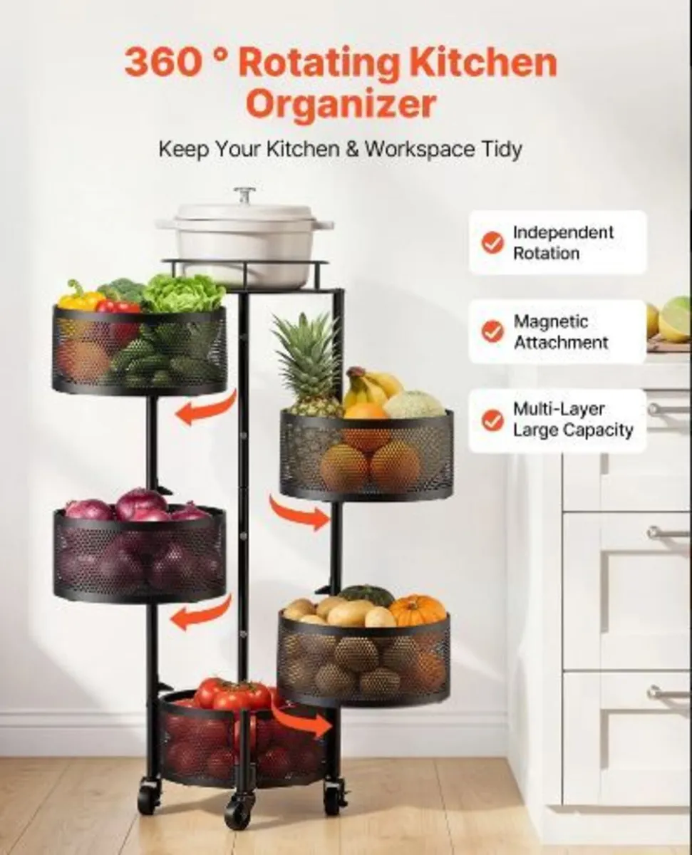 Rotating Storage Rack Cart, 5 Tier - Image 3
