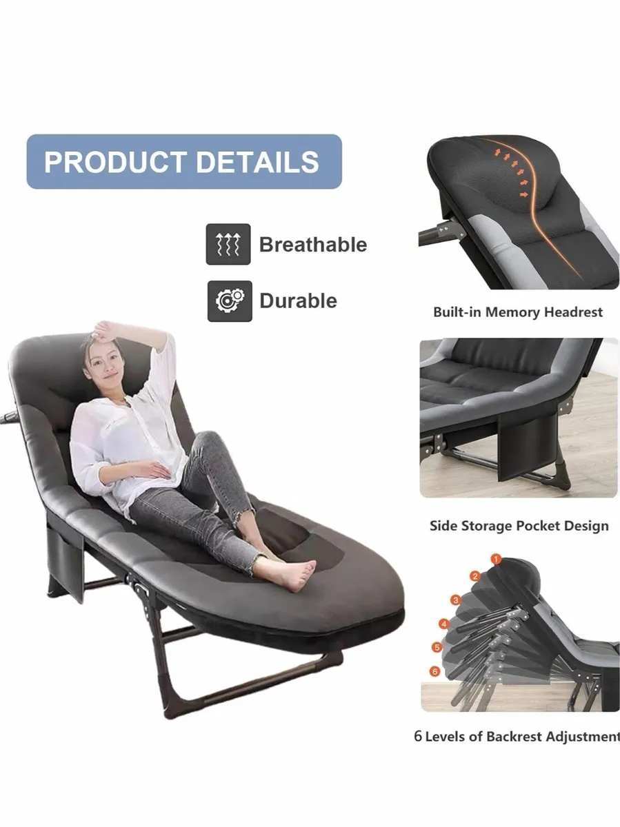 Black Folding Sun Lounger for Garden - Image 4