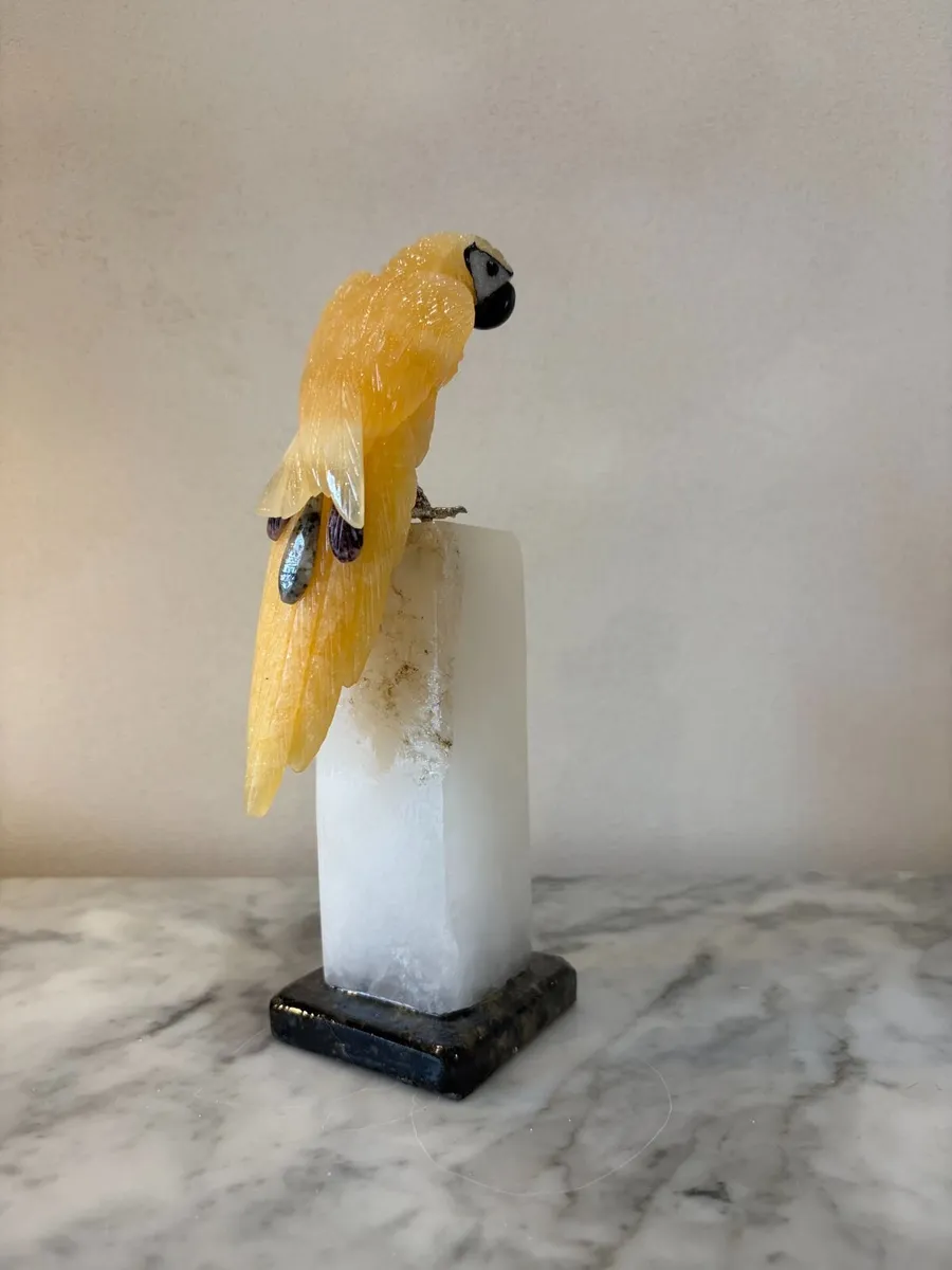 🐦 Large Hand-Carved Honey Calcite Parrot - Image 4
