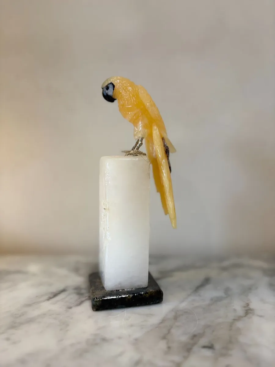 🐦 Large Hand-Carved Honey Calcite Parrot - Image 2