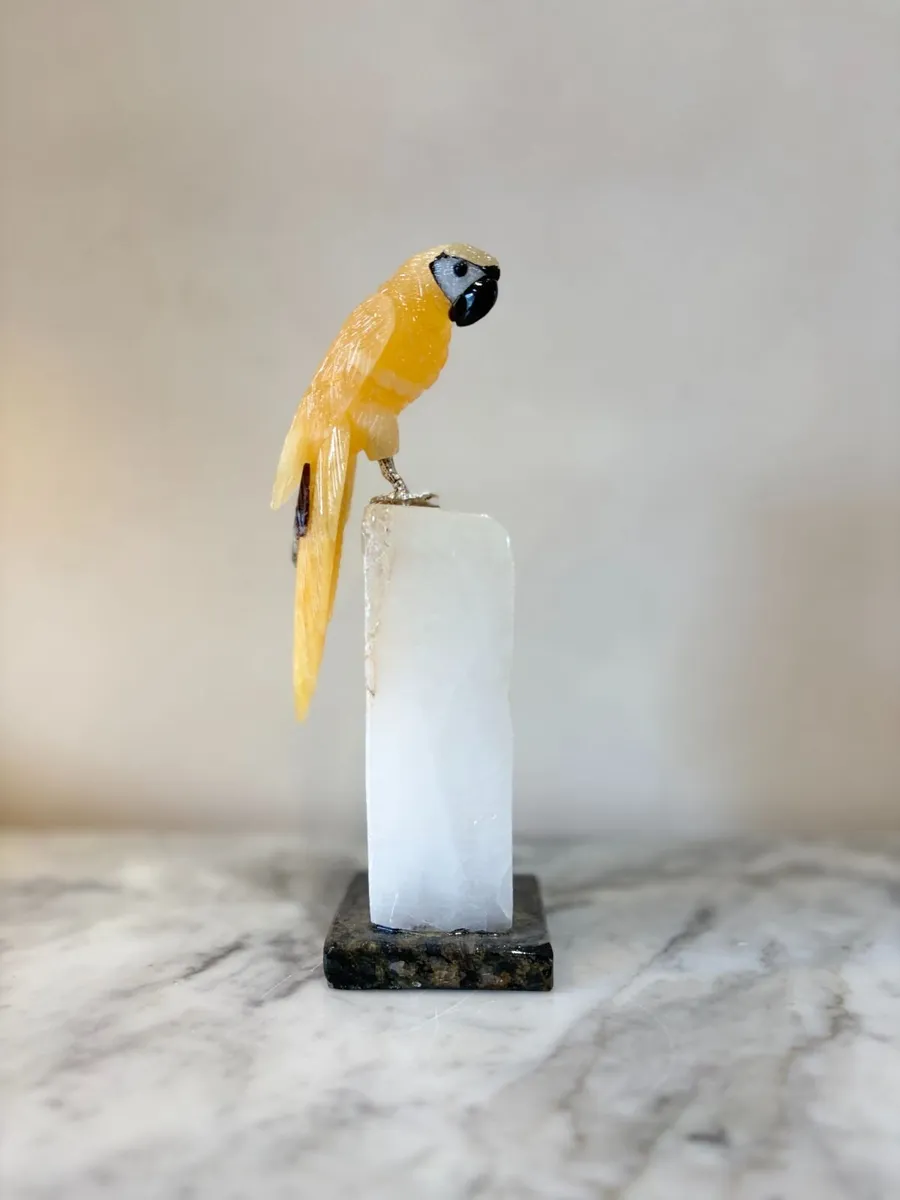 🐦 Large Hand-Carved Honey Calcite Parrot - Image 1