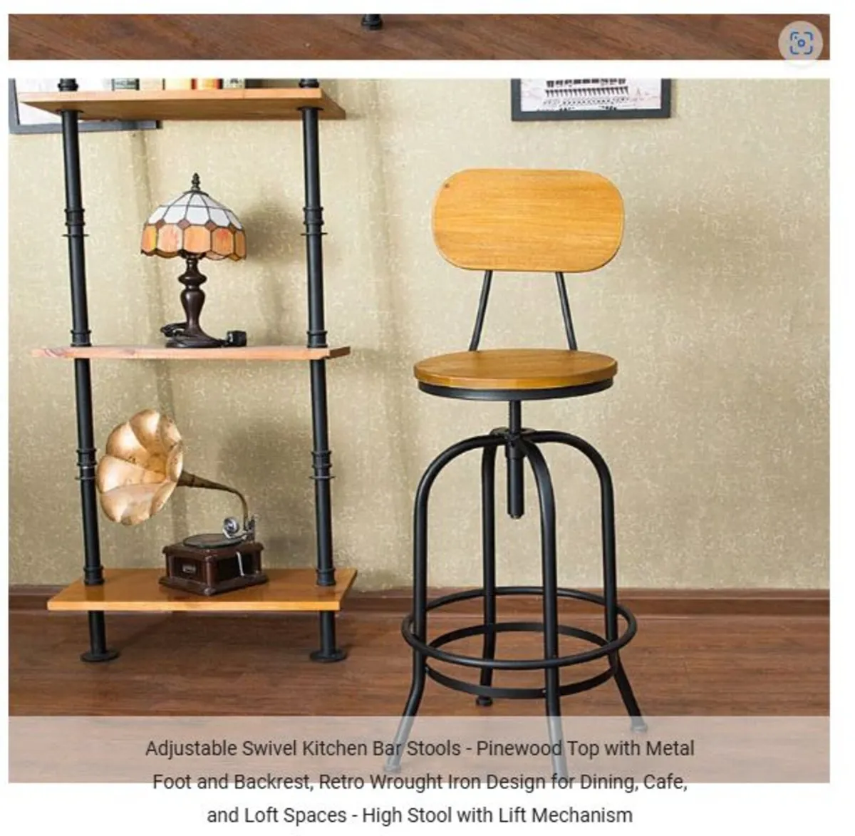 Adjustable Swivel Kitchen Bar Stools - Pinewood - Image 1