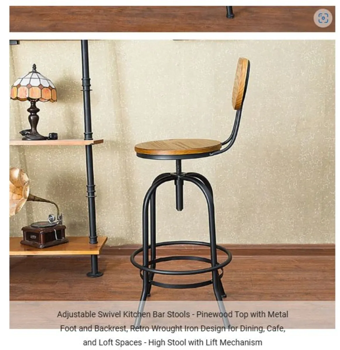 Adjustable Swivel Kitchen Bar Stools - Pinewood - Image 2