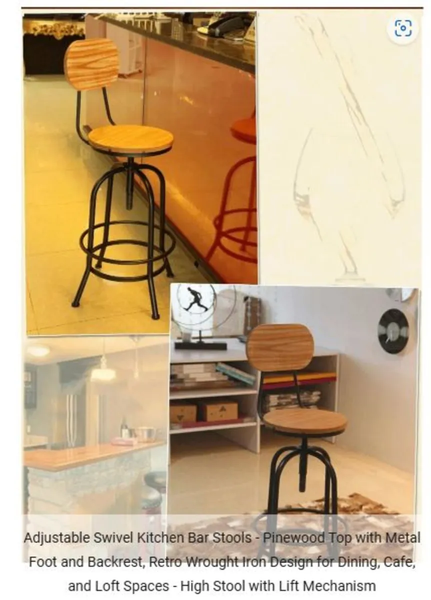 Adjustable Swivel Kitchen Bar Stools - Pinewood - Image 4