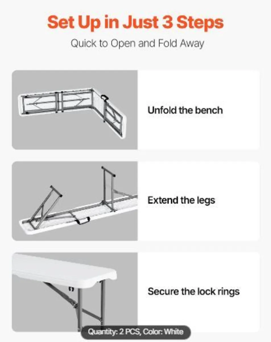 Plastic Folding Bench, 6 ft - Image 3