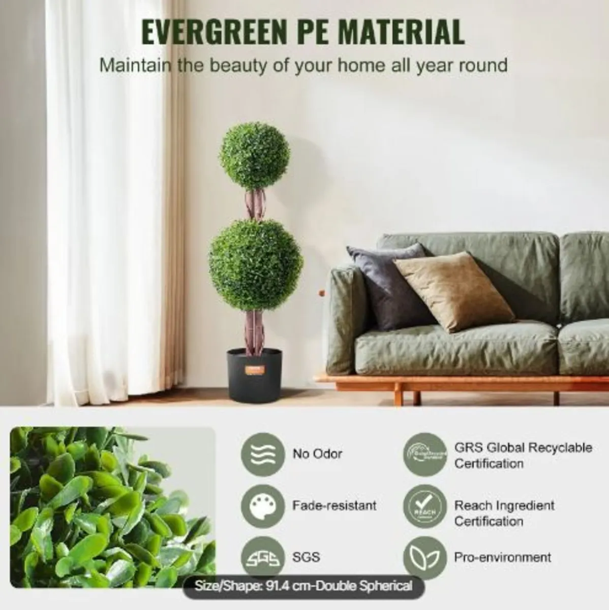 Artificial Boxwood Topiary Tree, 36 inch - Image 4
