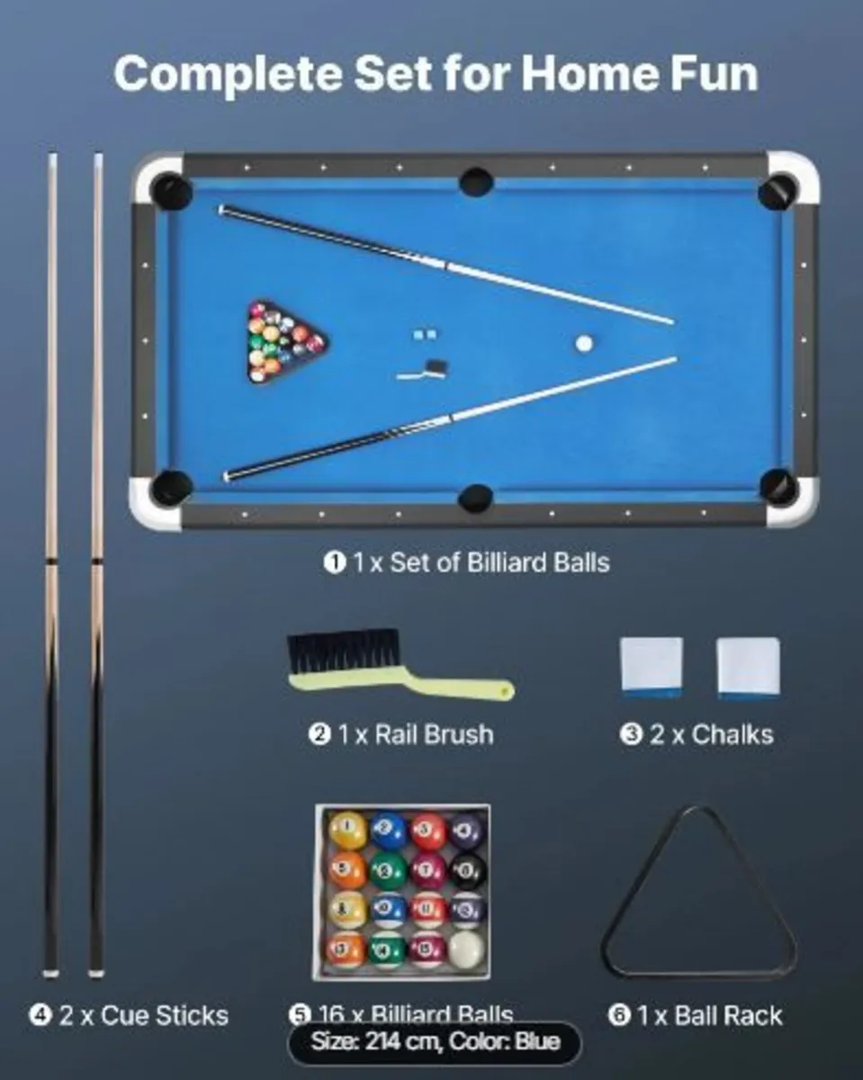 Pool Table, 213cm Portable Billiards Tables - Image 3