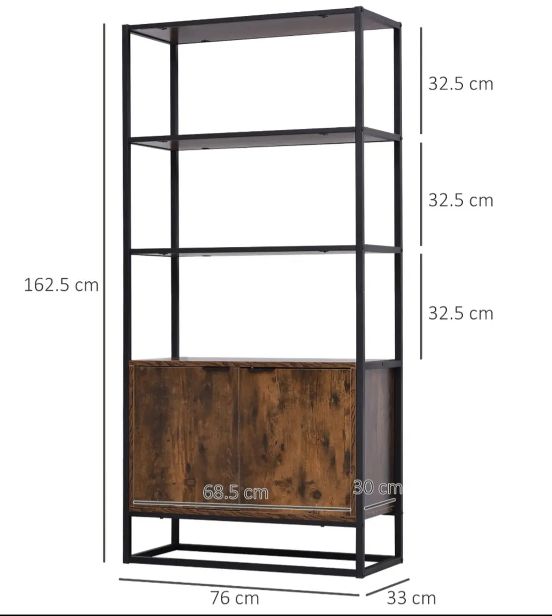 Storage Cabinet 3 Open Shelves and Cupboard - Image 4