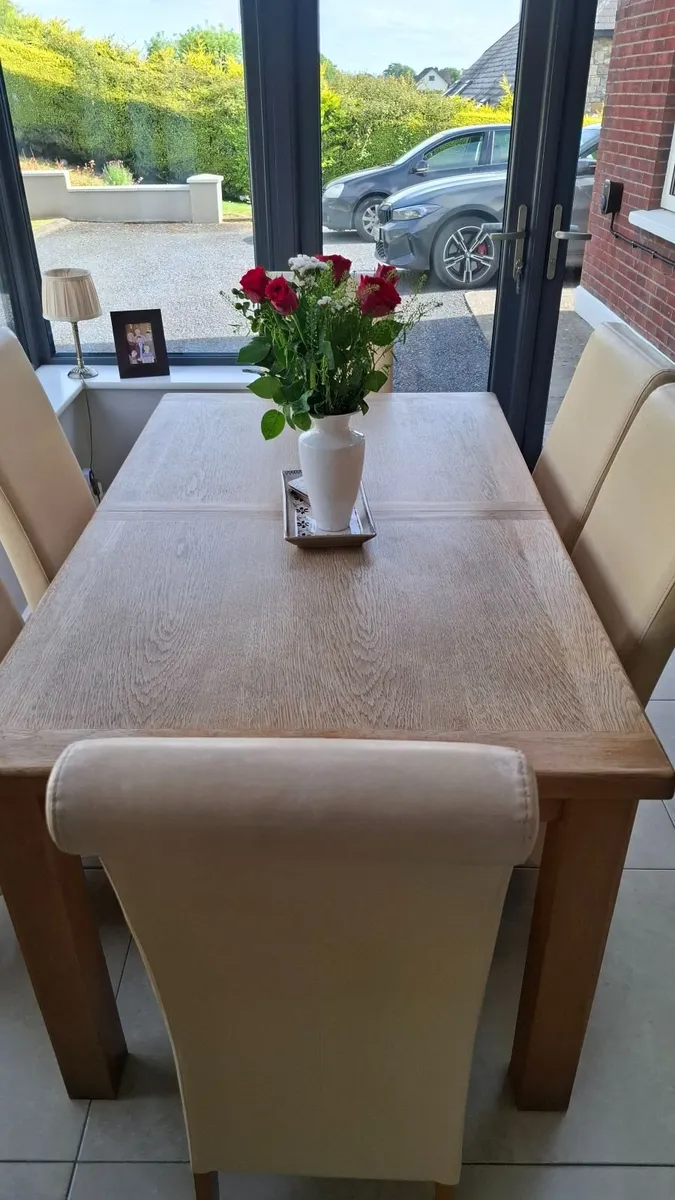 Solid Oak Extendable Dining Table & Chairs - Image 3