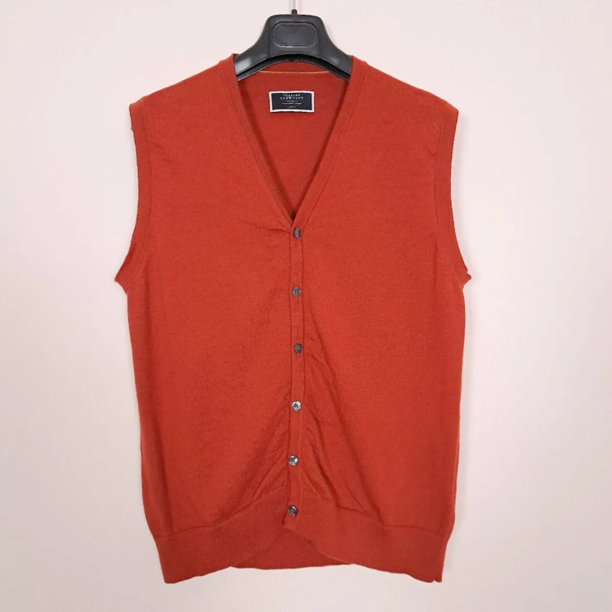 Charles Tyrwhitt Rust 100% Merino Wool Knit Vest L - Image 2