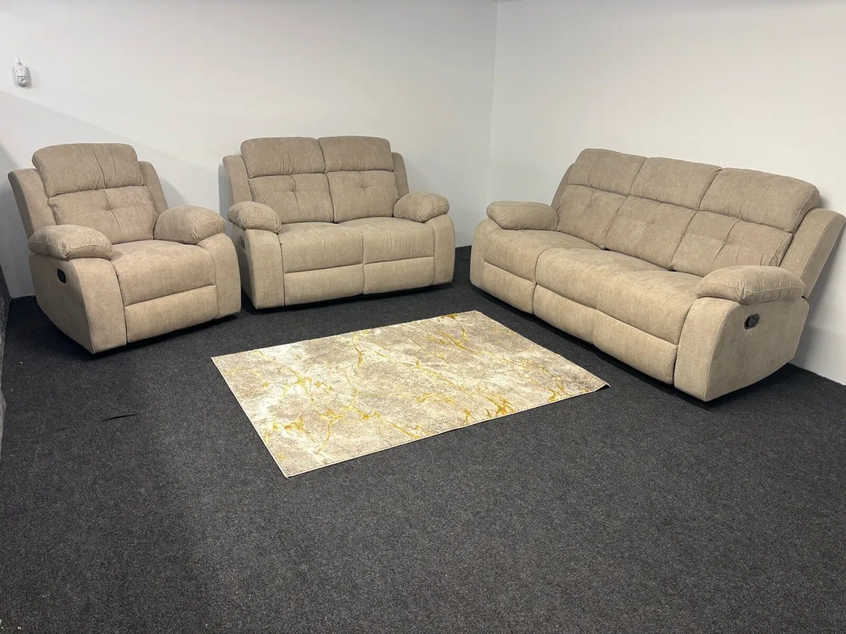 New 3+2+1 Beige Fabric Recliner Sofas - Image 1