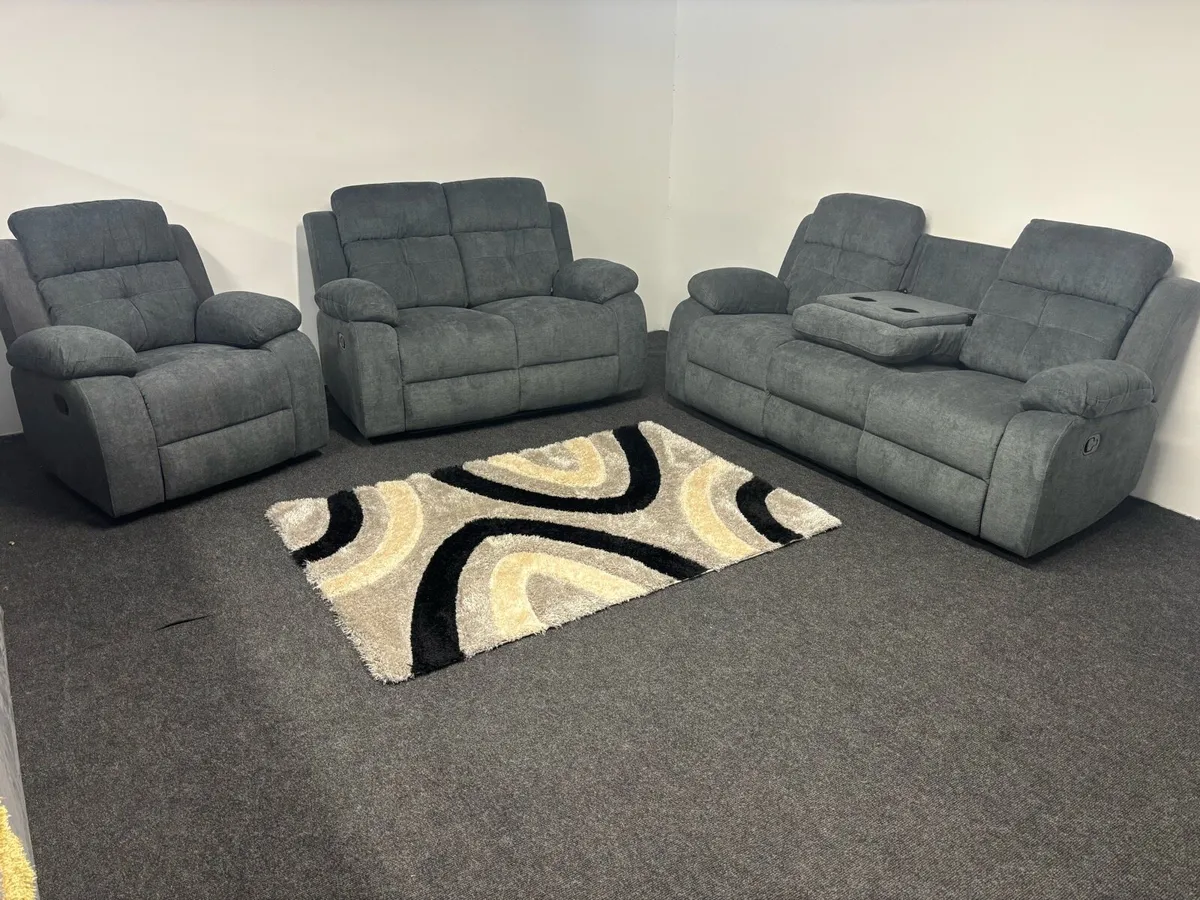 New 3+2+1 Grey Fabric Recliner Sofas - Image 1