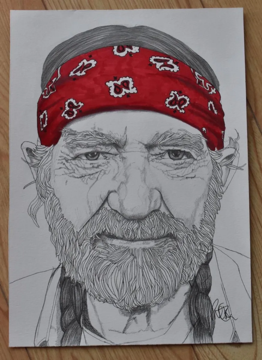 Willie Nelson Portrait Hand Drawn 21x30 Drawing
