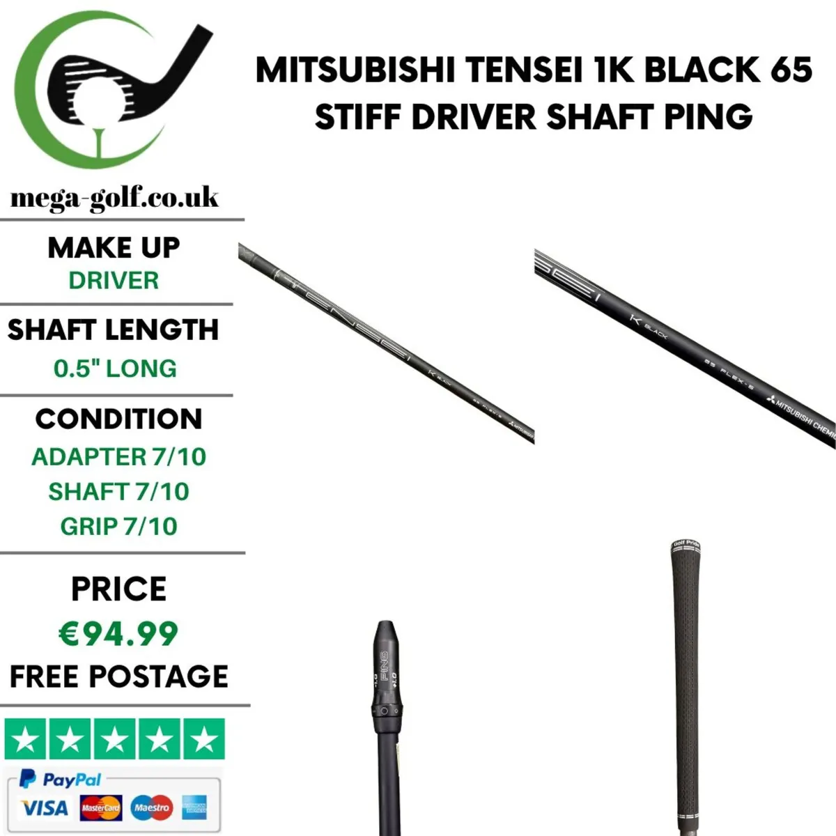 Mitsubishi Tensei 1K Black 65 Stiff Driver Shaft - Image 1