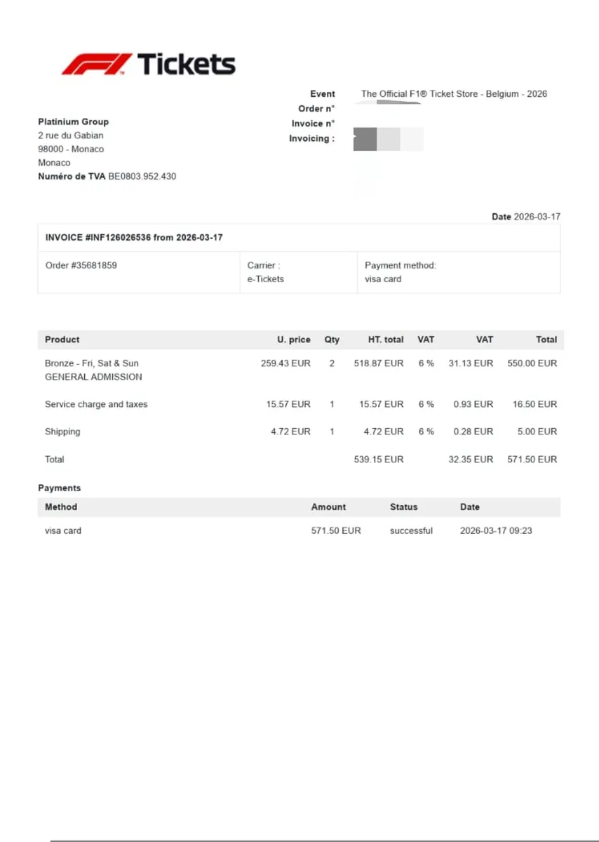 Belgian Grand Prix 3 day pass. Two tickets. Bronze - Image 2