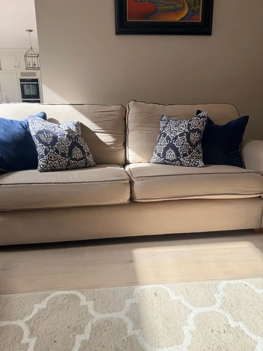 Global Village Sofa, taupe with piping. - Image 1