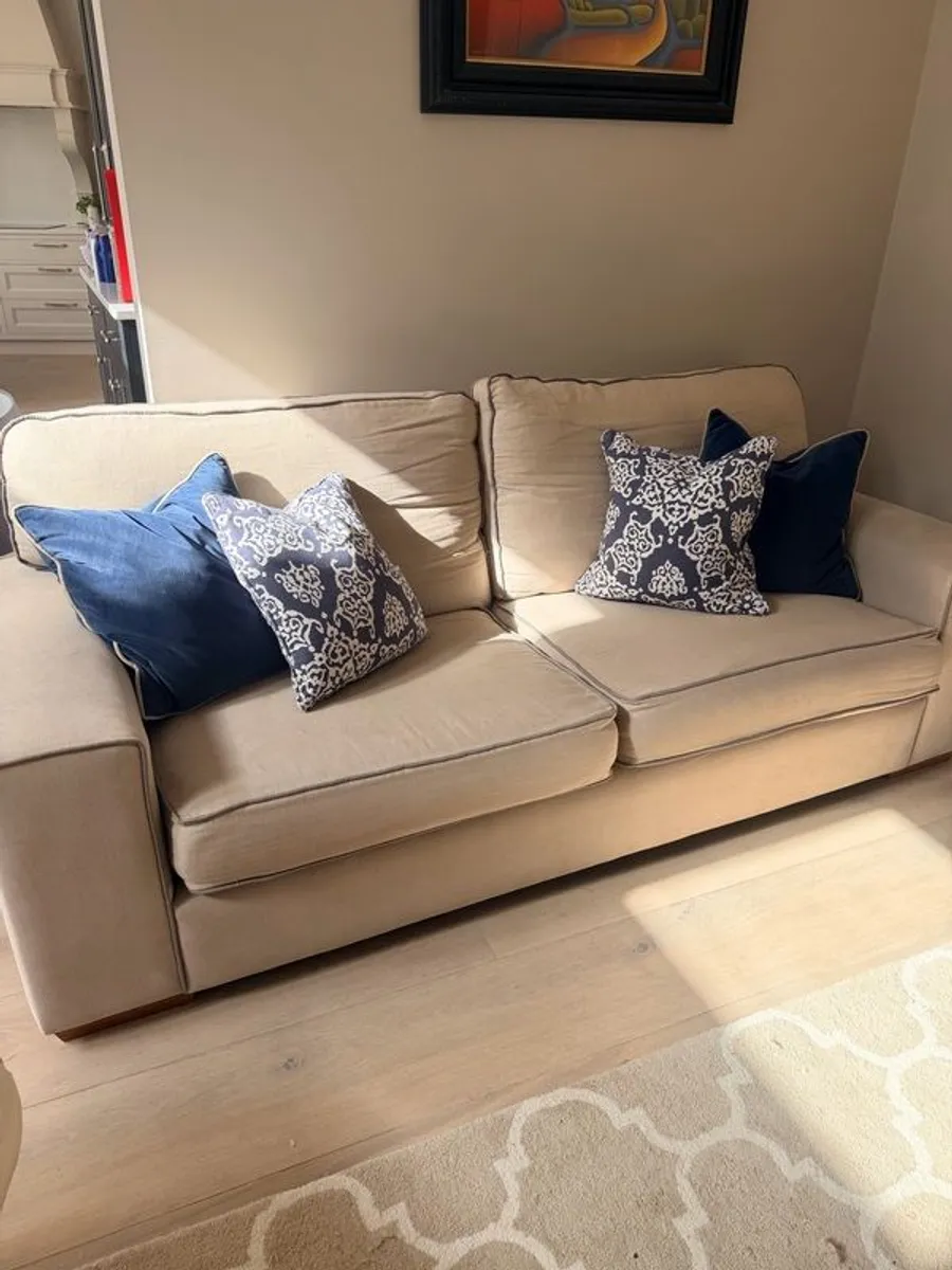 Global Village Sofa, taupe with piping. - Image 2
