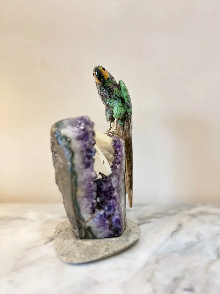 Premium Ruby in Zoisite Gemstone Parrot Carving - Image 2