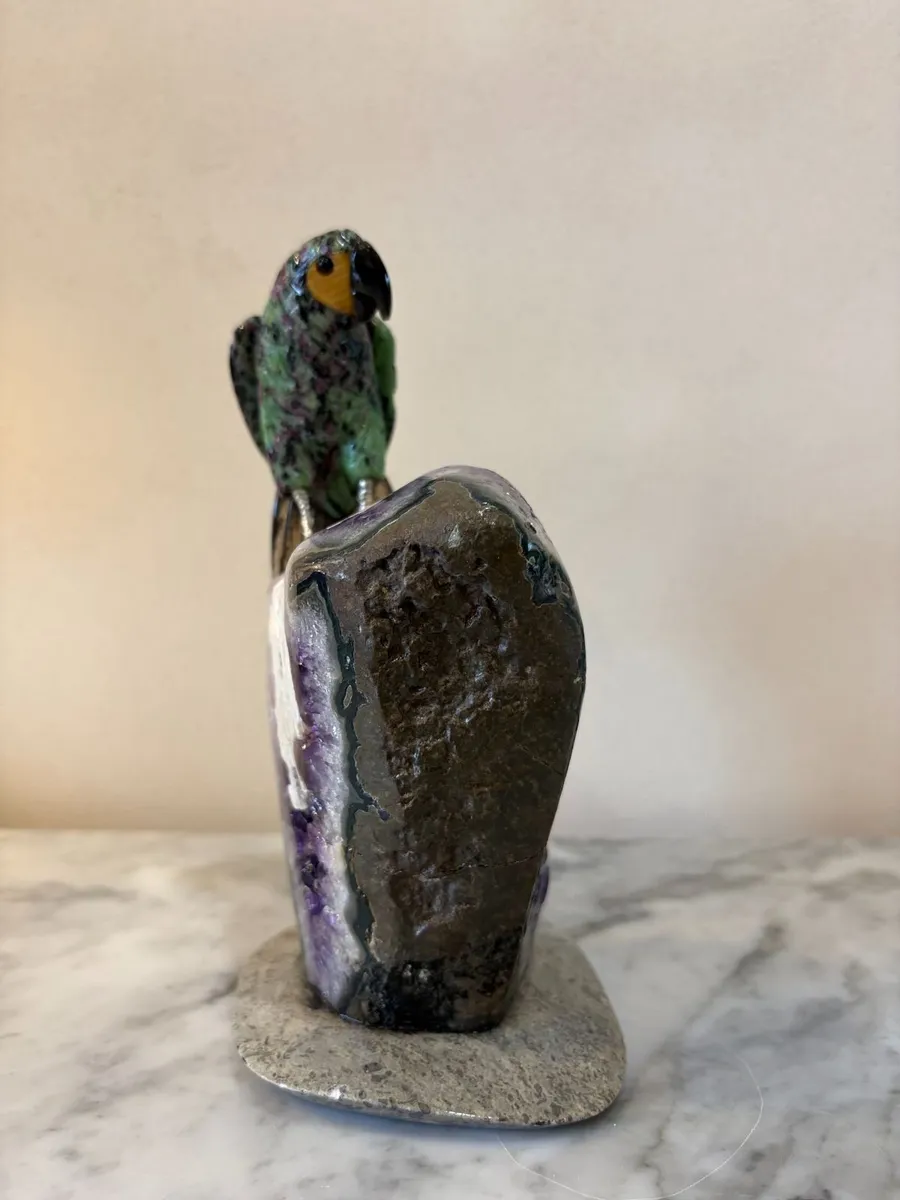 Premium Ruby in Zoisite Gemstone Parrot Carving - Image 3