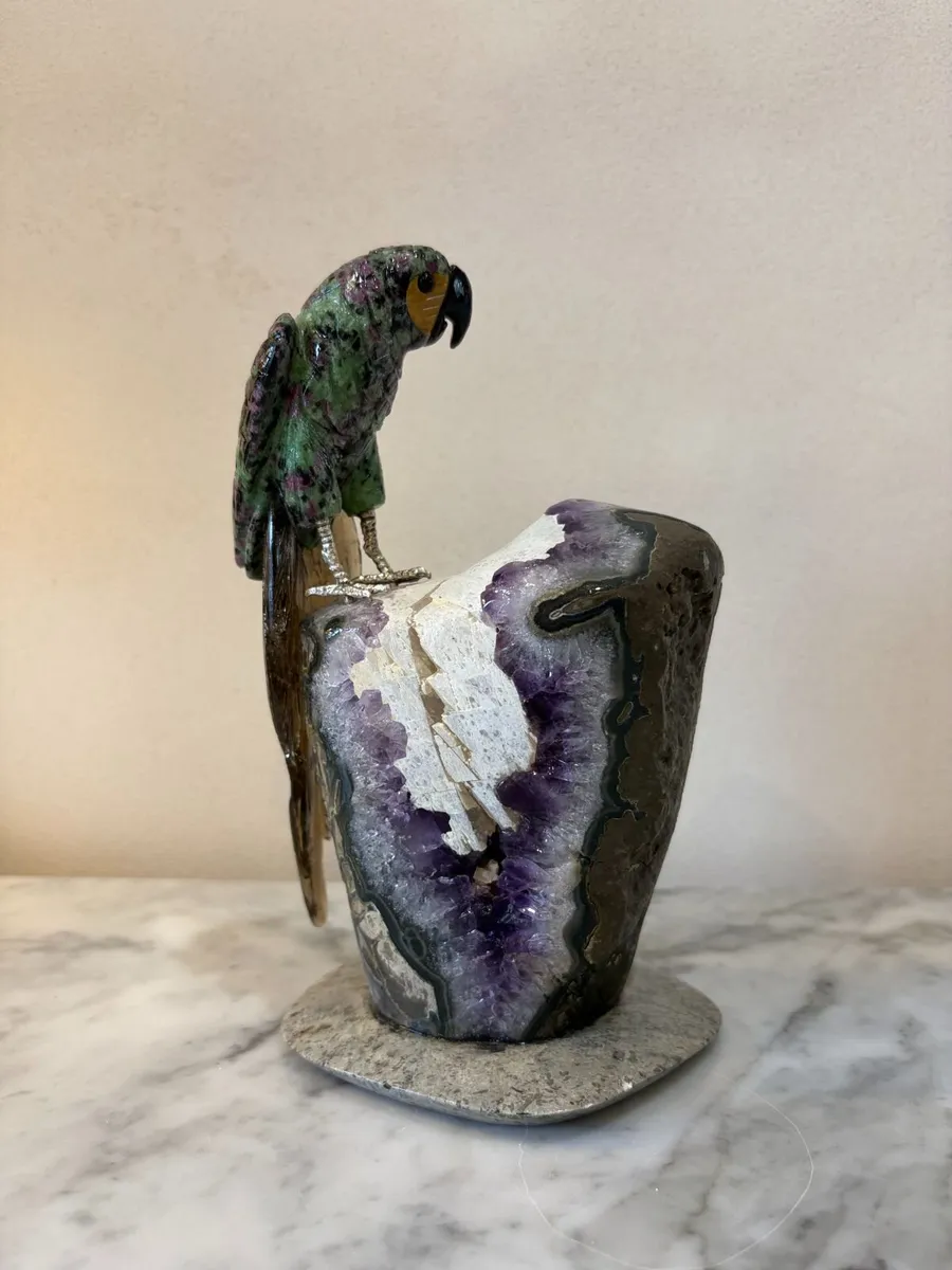 Premium Ruby in Zoisite Gemstone Parrot Carving - Image 4
