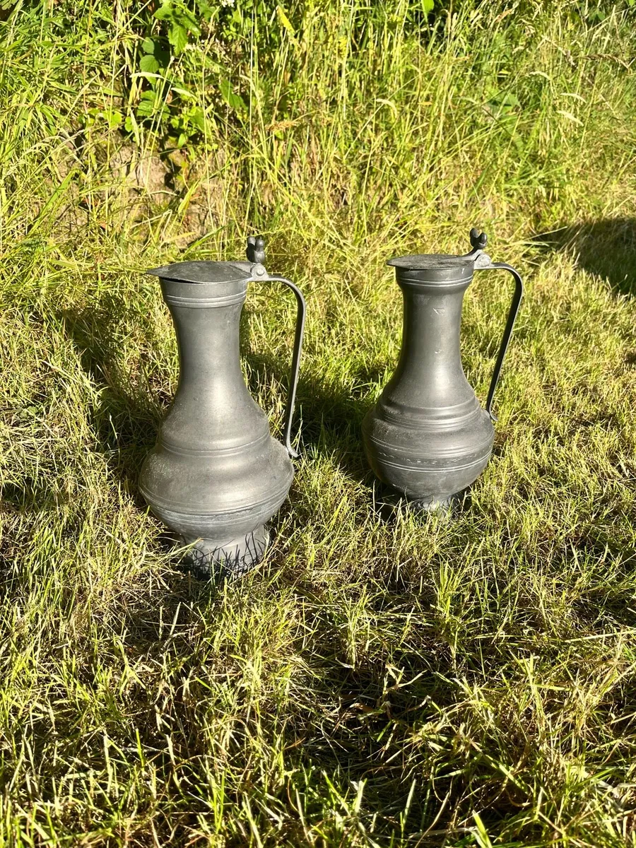Vintage Pewter Claret Jugs Pair - Image 1