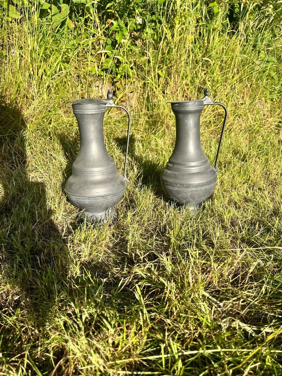 Vintage Pewter Claret Jugs Pair - Image 2
