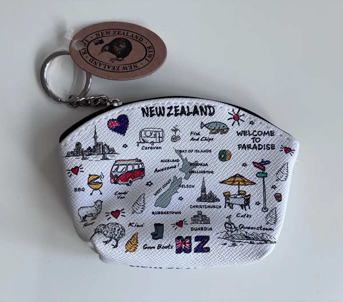 New Zealand coin purse features a printed map desi