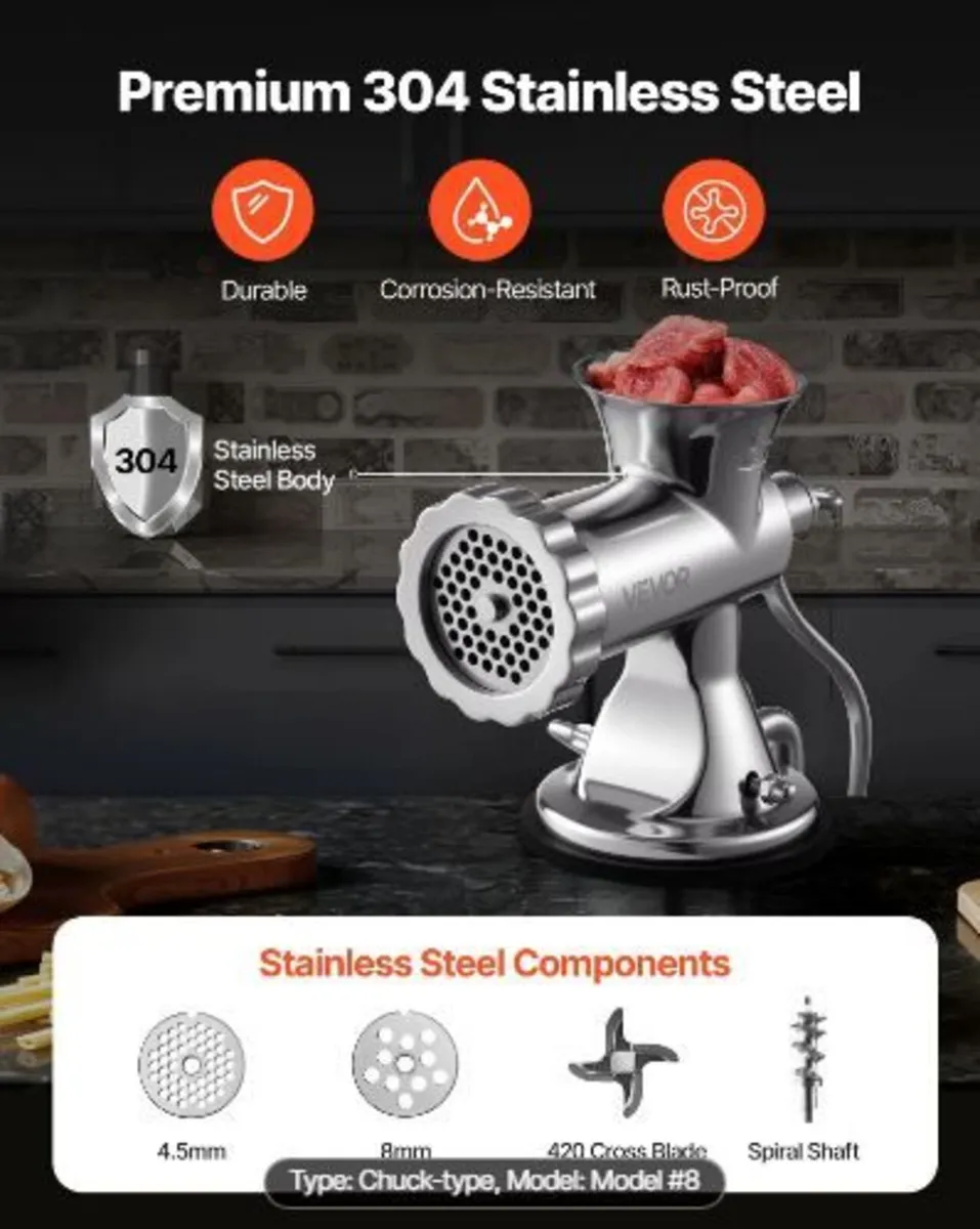 Manual Meat Grinder, 304 Stainless Steel - Image 2