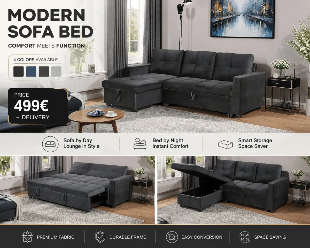 Premium L Shape Corner Sofa Bed | Storage Included - Image 1