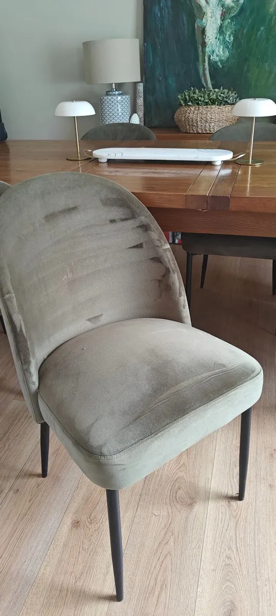 Moss green velvet dining chairs - Image 3