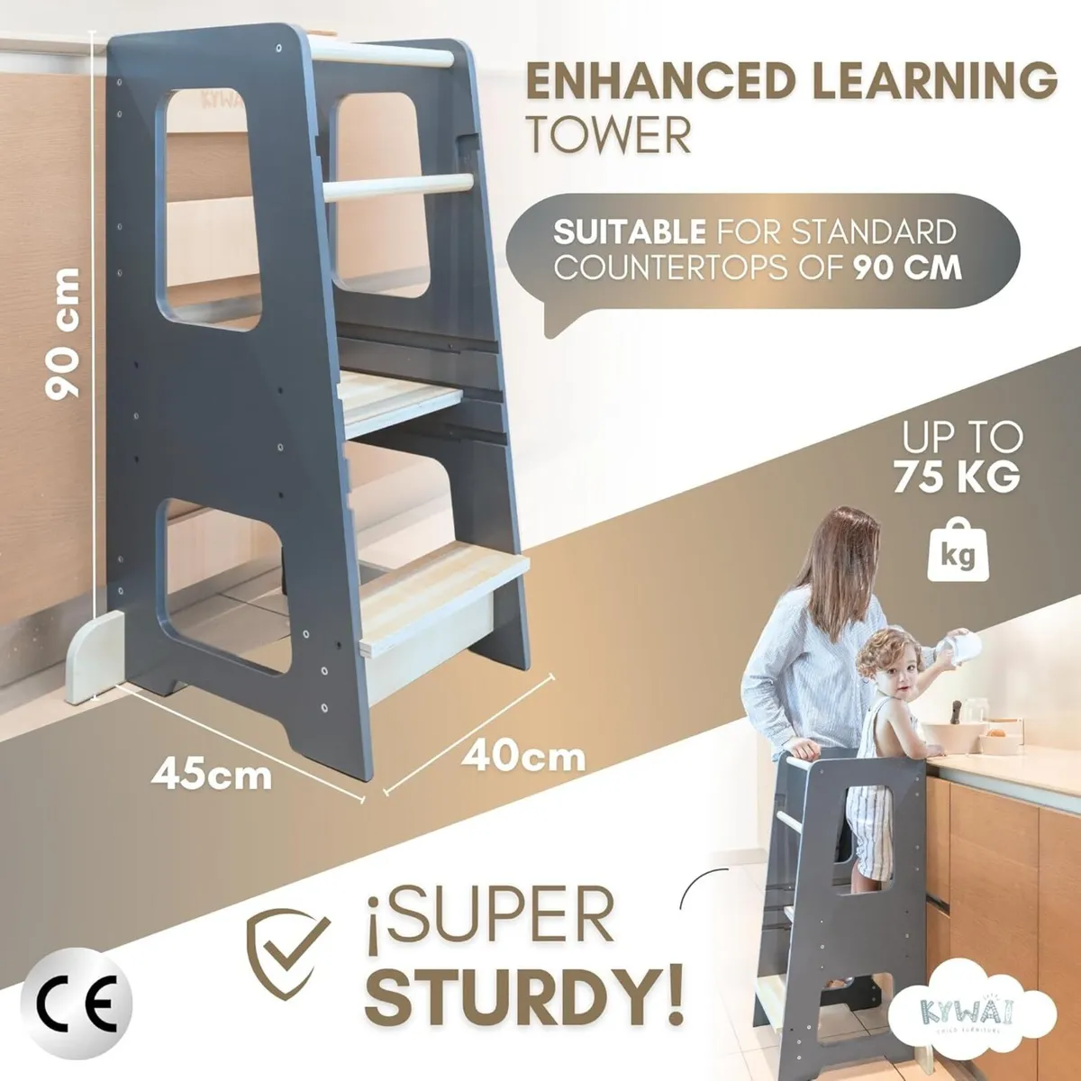 Toddler Kitchen Stool Tower Kids Step Montessori - Image 3