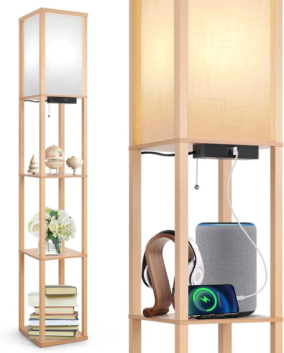 Floor Lamp with Shelves LED Column Modern USB - Image 1