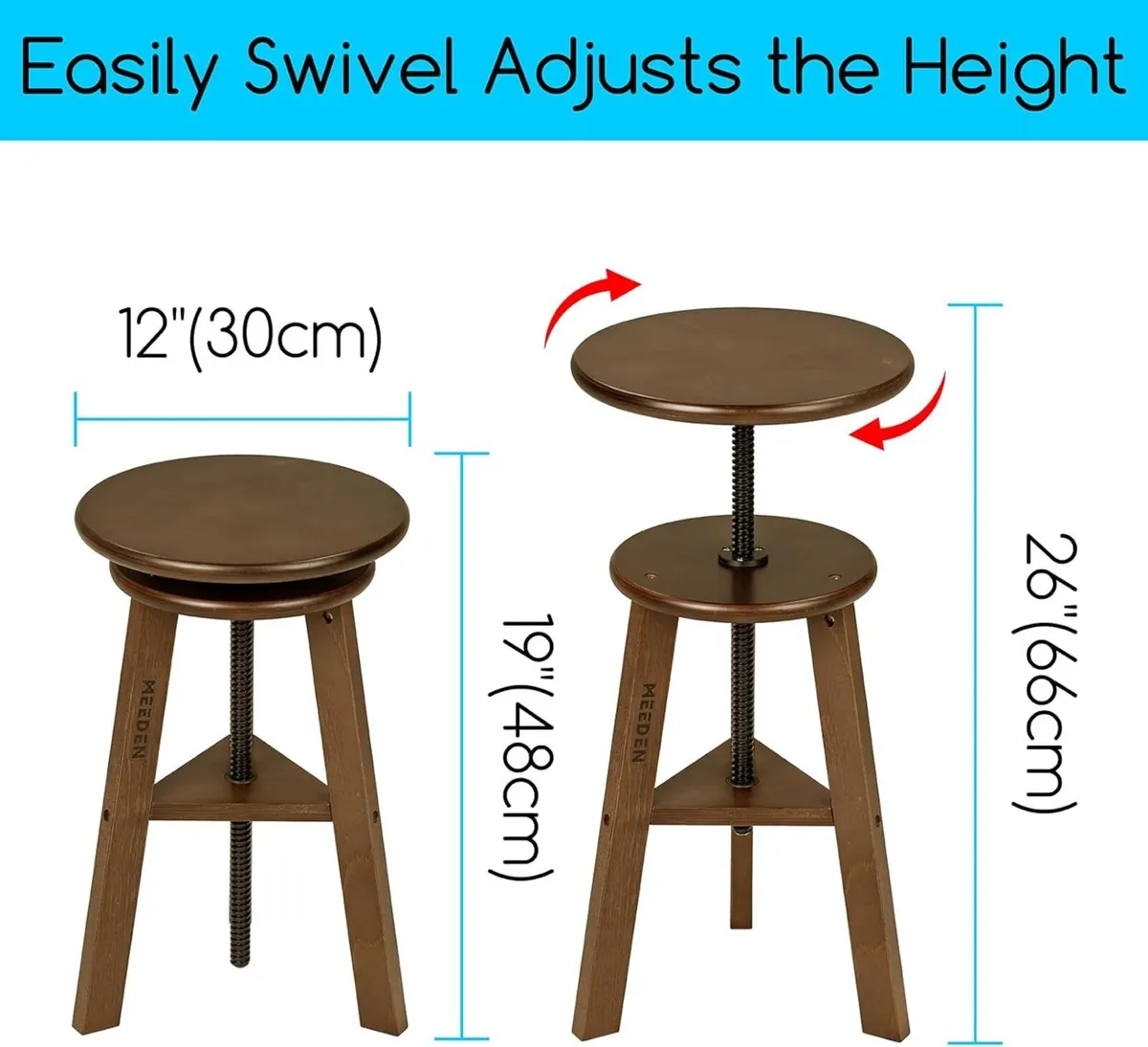 Walnut Drafting Stool with Solid Beech Wood Height - Image 2