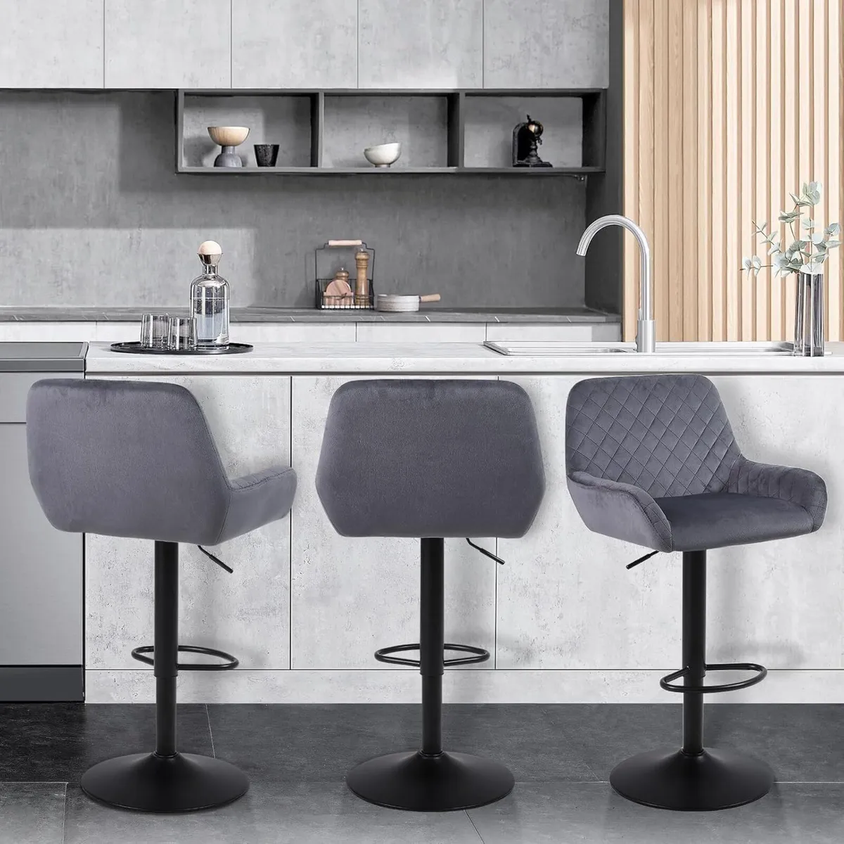 Bar Stools Height Adjustable Velvet Fabric Swivel - Image 2