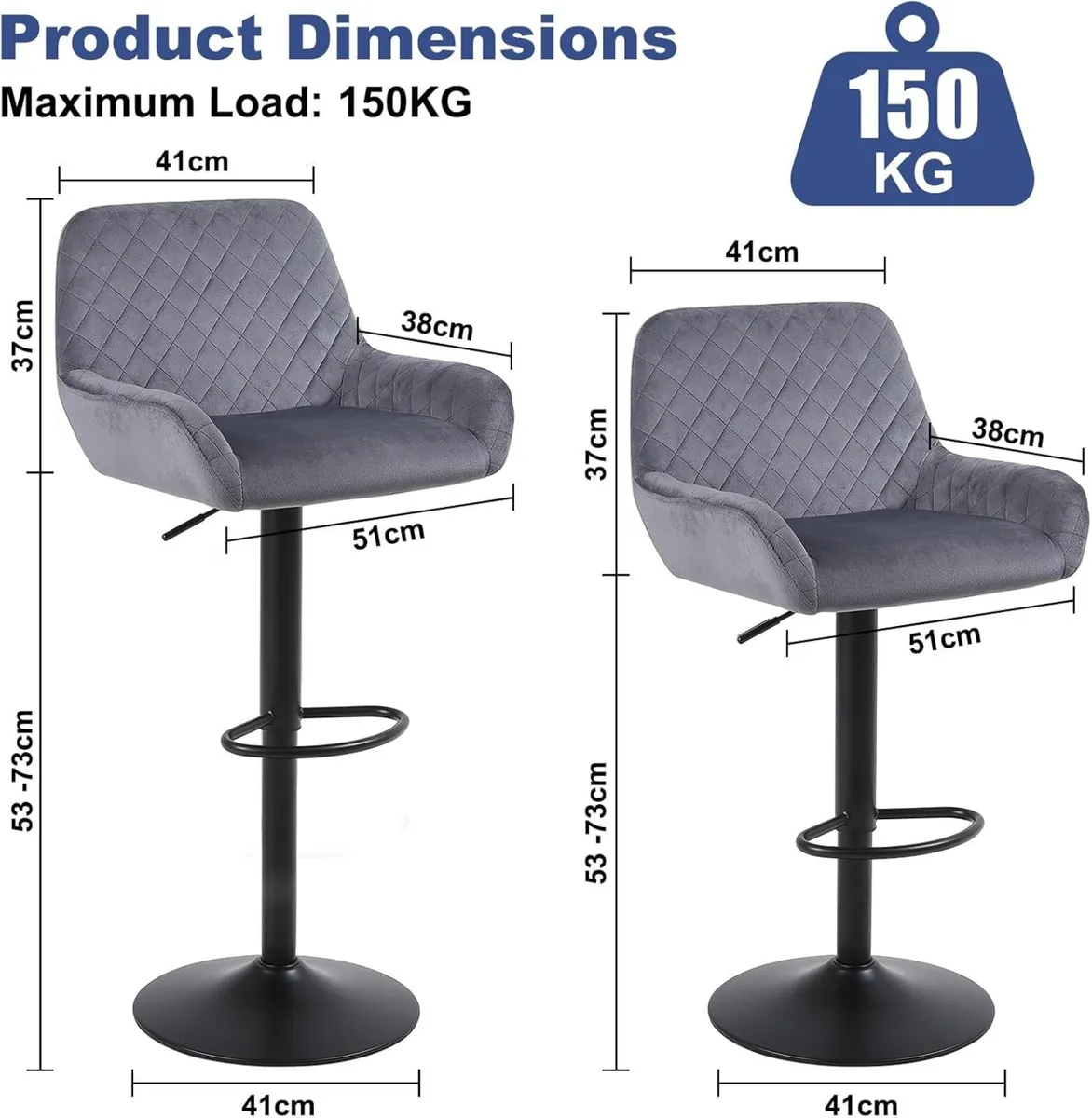 Bar Stools Height Adjustable Velvet Fabric Swivel - Image 3