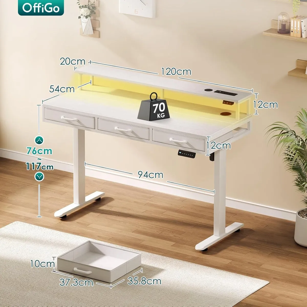 Offigo Electric Standing Desk with Drawers 120CM - Image 3