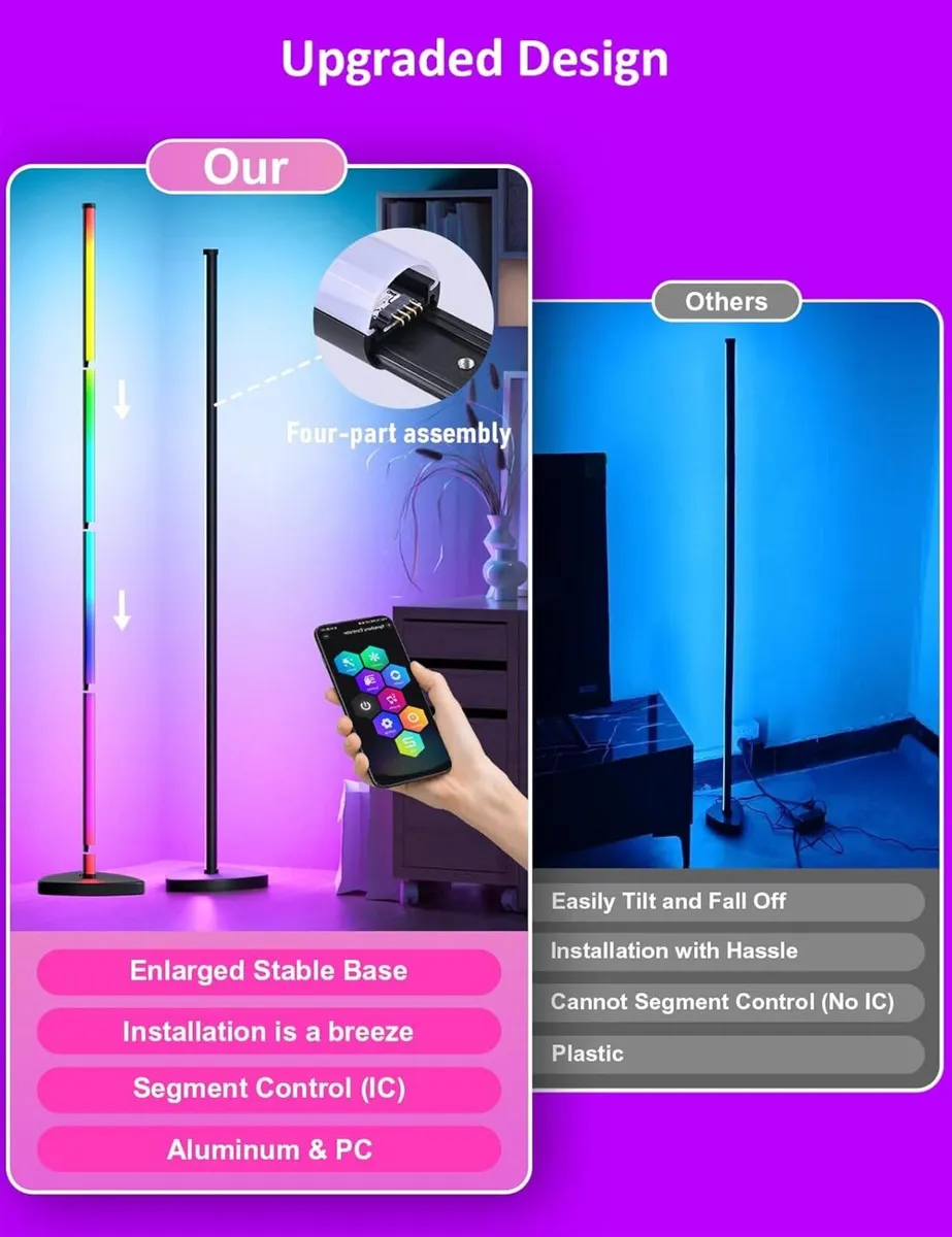 Floor Lamp 57.5" RGB Corner with Music Sync (2 - Image 3