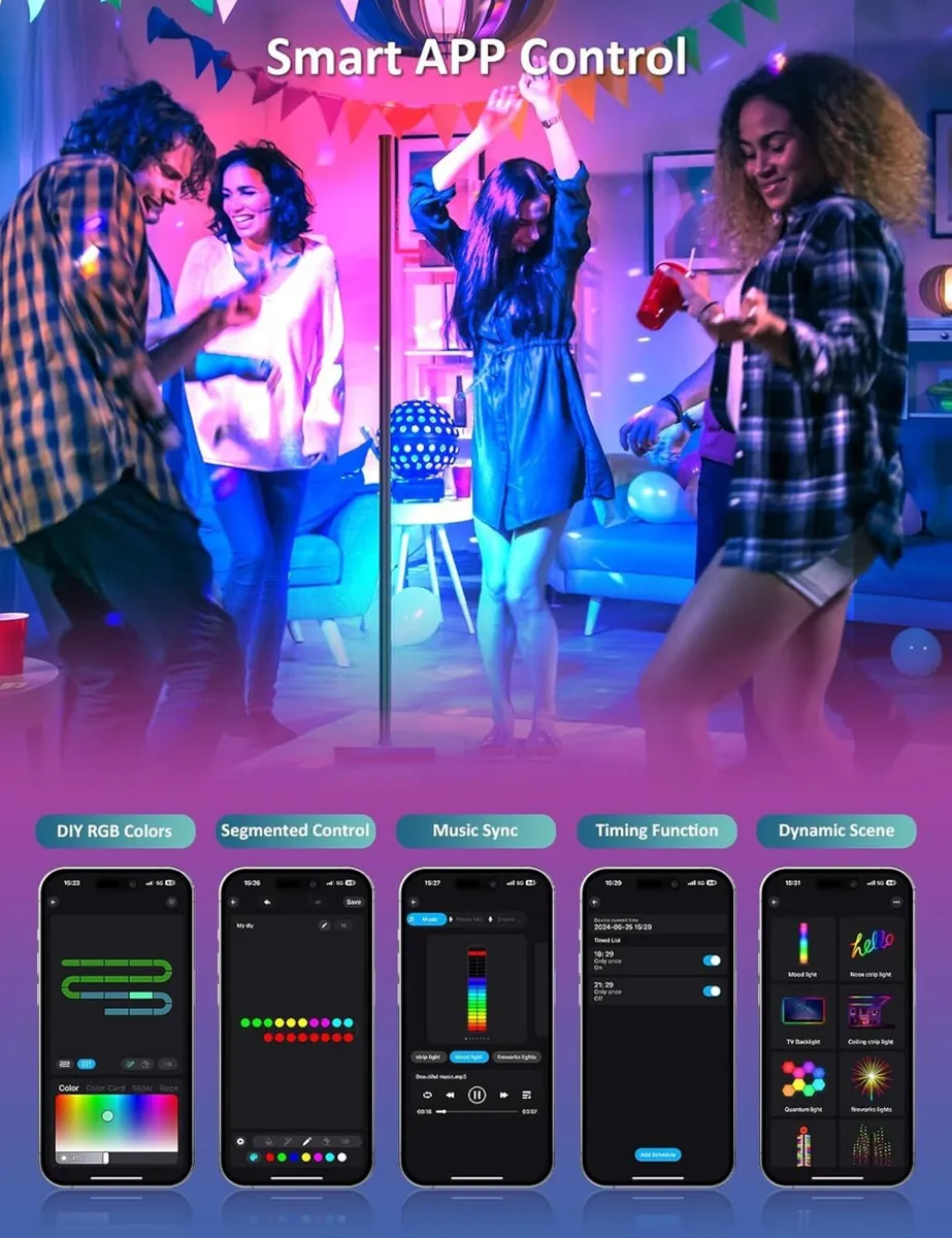 Floor Lamp 57.5" RGB Corner with Music Sync (2 - Image 4