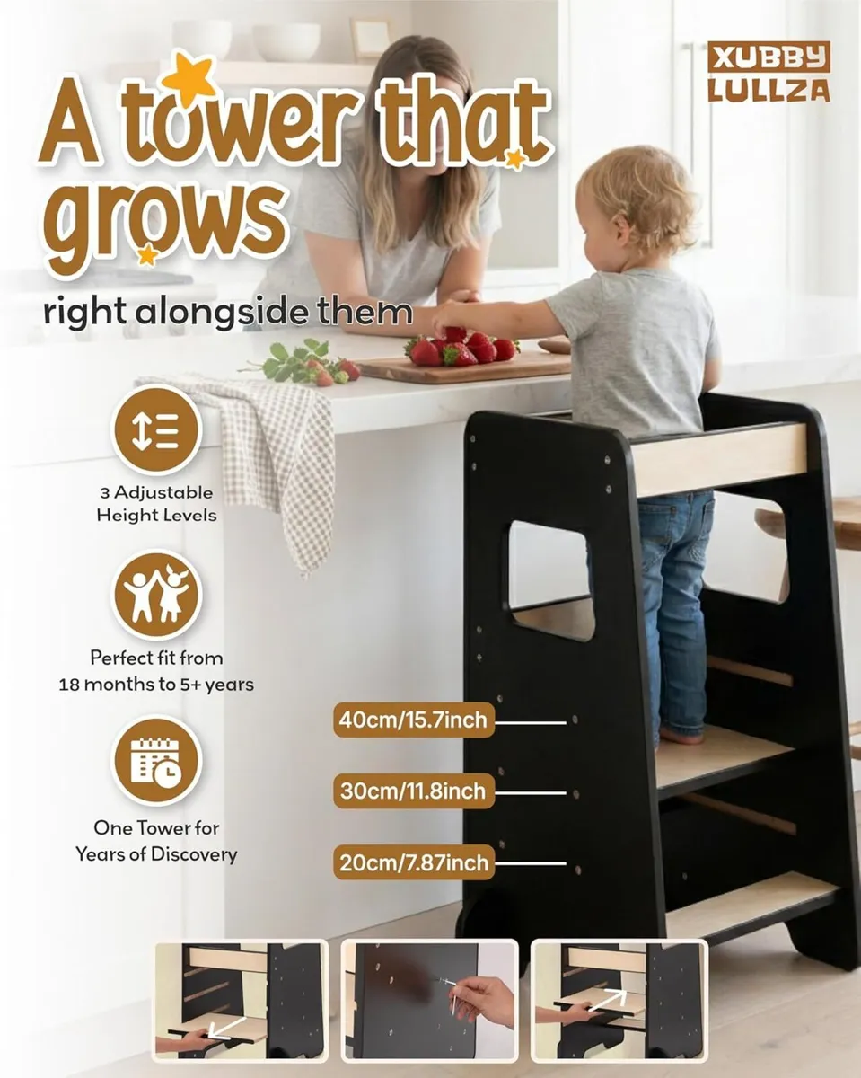 Toddler Step Stool Adjustable Height Wooden - Image 3