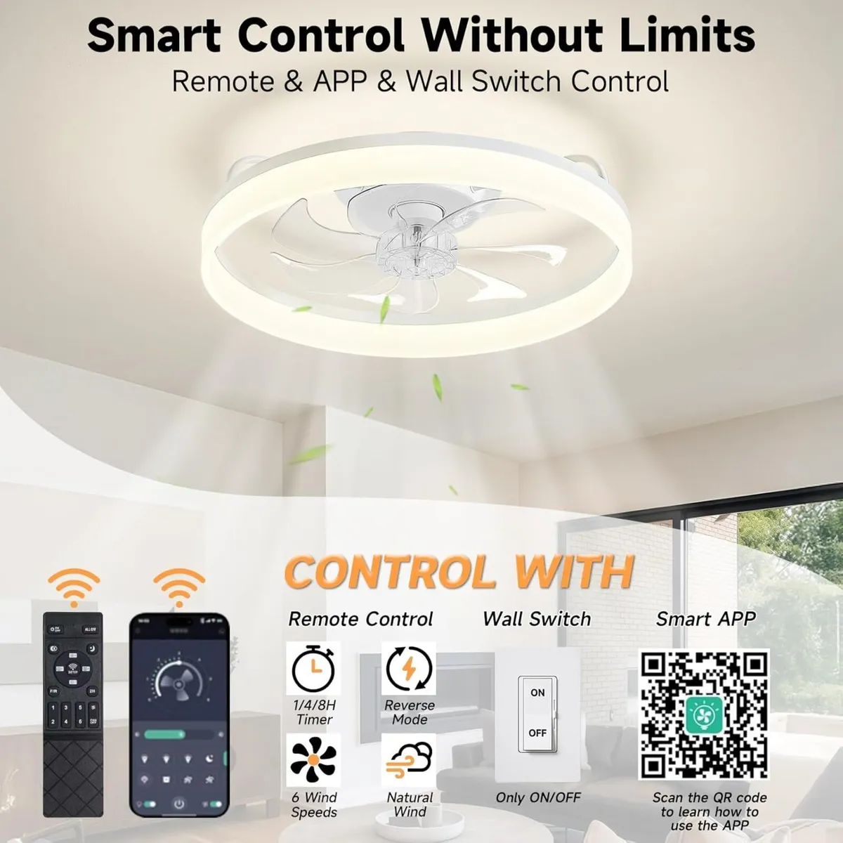 Reversible Quiet Ceiling Fans with Lights - Image 2