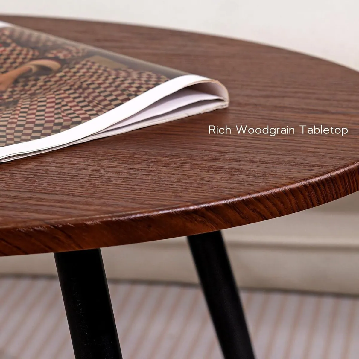 2 Pcs Oval Coffee Table Retro Walnut Tables - Image 3