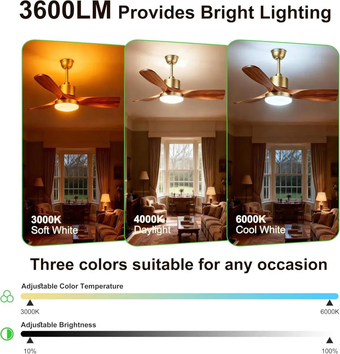 52inch Ceiling Fans with Lights and Remote Smart - Image 2